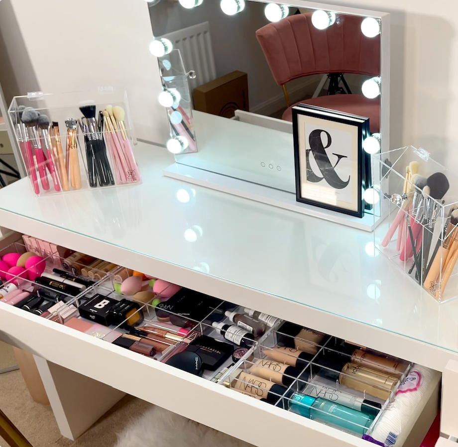 Malm Dresser Table Desk acrylic inserts organisers. Create the perfect makeup display in your vanity room. 