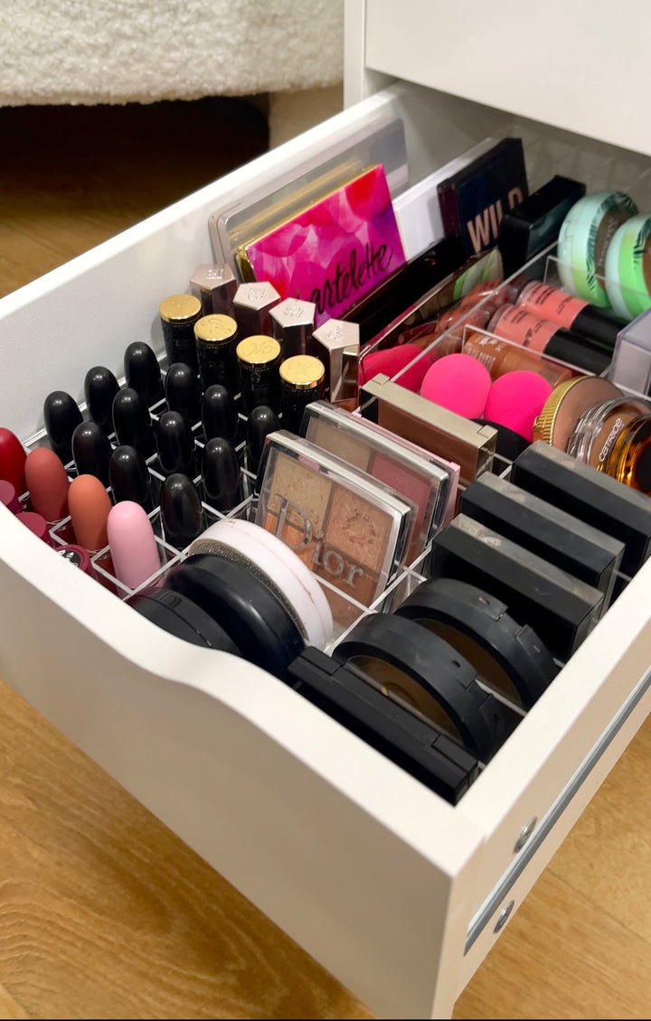 "Multi-Tray" For Ikea Alex "FIVE" Drawers. Clear Acrylic Storage Display For Makeup