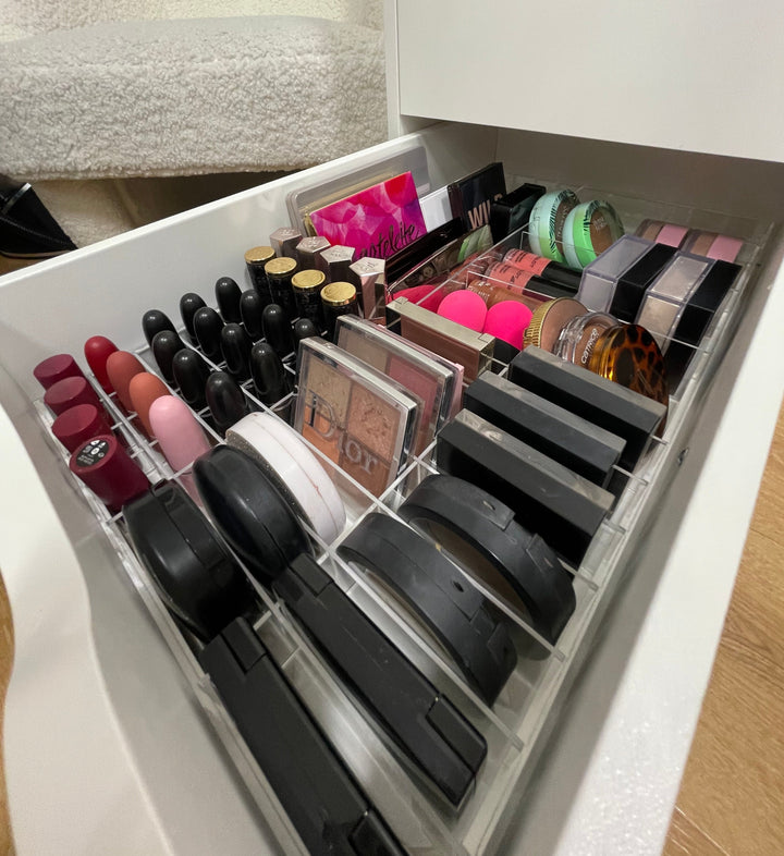 "Multi-Tray" For Ikea Alex "FIVE" Drawers. Clear Acrylic Storage Display For Makeup