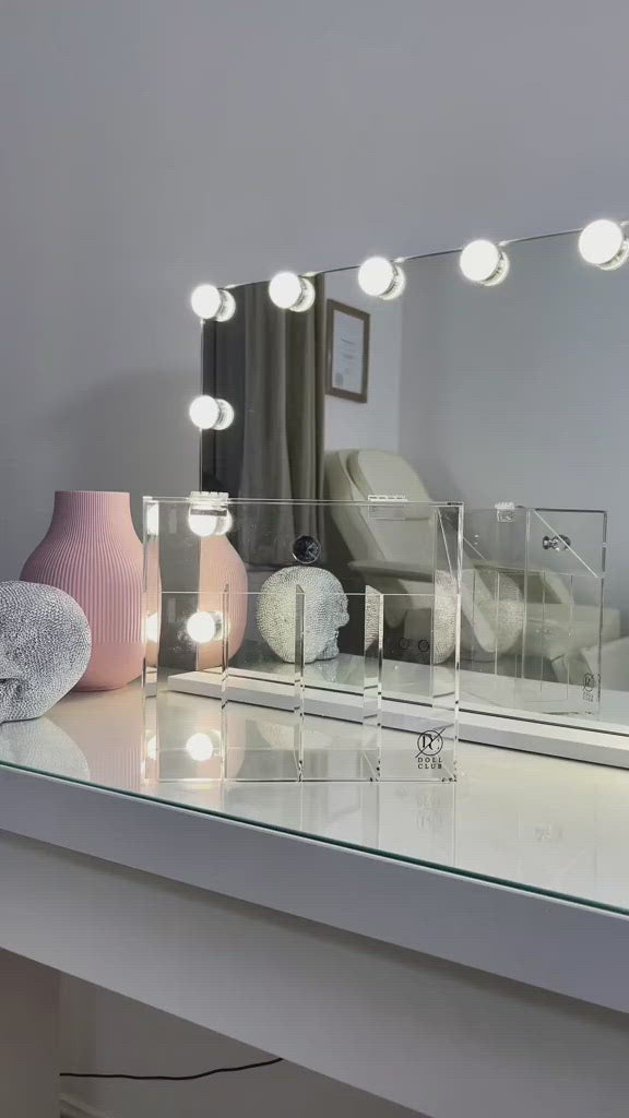 Our large 4 compartments acrylic makeup brush holder offers the perfect storage solution to not only keep a hygienic, safe space but also to display your cosmetic makeup brushes on your vanity desk in an aesthetic way. vanity brush holder make up brush box clear brush holder unique makeup brush holder makeup brush display make up brush stand luvo store luvostore, Vanity collection Vanitycollection, etoile collective etoilecollective, tidy ups tidyups