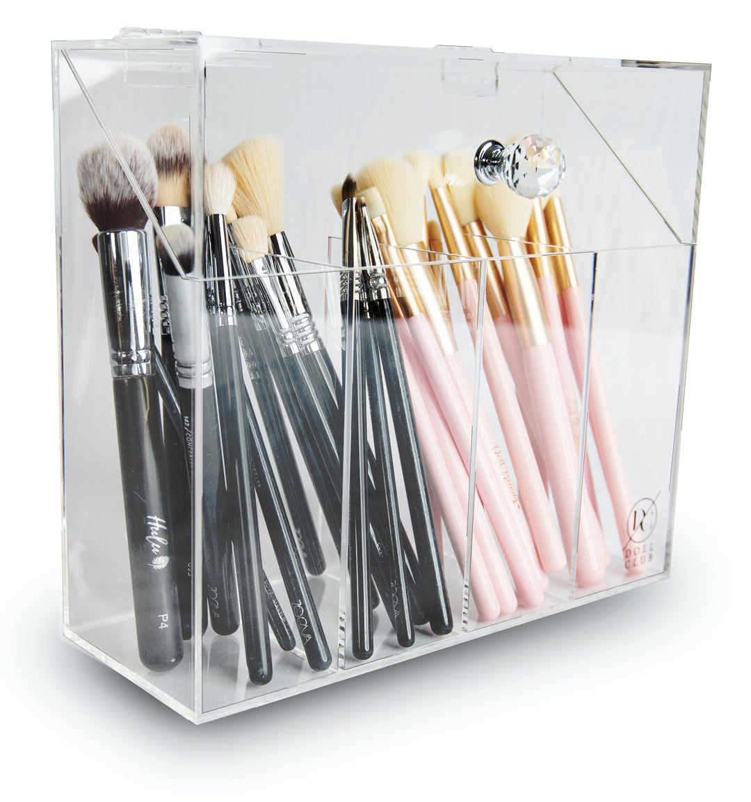 Our large 4 compartments acrylic makeup brush holder offers the perfect storage solution to not only keep a hygienic, safe space but also to display your cosmetic makeup brushes on your vanity desk in an aesthetic way. make up brush holder makeup brush organiser makeup brush storage acrylic makeup brush holder clear makeup brush holder make up brush holder with lid large makeup luvo store luvostore, Vanity collection Vanitycollection, etoile collective etoilecollective, tidy ups tidyups