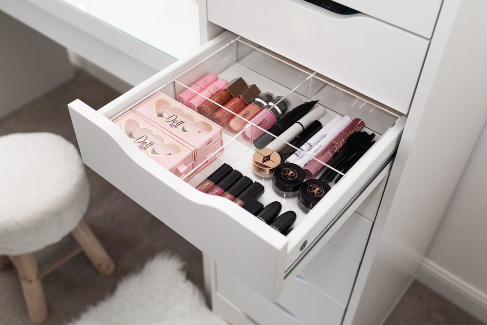 Six Grid Tray For Ikea Alex Drawers by Doll Club clear cosmetic divider tray. DOLL CLUBs acrylic divider tray come boxed and ready use in your beauty room, not only keeping your beloved cosmetics tidy but also displaying it in a more than satisfying way.